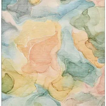 8' X 10' Blue Green And Orange Abstract Washable Area Rug With UV Protection