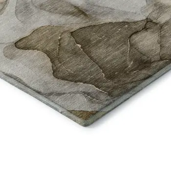 3' X 5' Brown Gray And Ivory Abstract Washable Area Rug With UV Protection