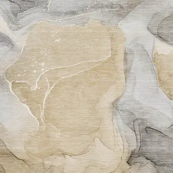 3' X 5' Brown Gray And Ivory Abstract Washable Area Rug With UV Protection
