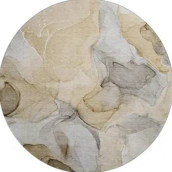 8' Brown Gray And Ivory Abstract Washable Round Rug With UV Protection