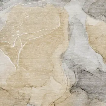 8' X 10' Brown Gray And Ivory Abstract Washable Area Rug With UV Protection