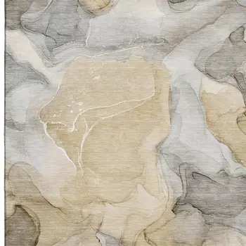 8' X 10' Brown Gray And Ivory Abstract Washable Area Rug With UV Protection