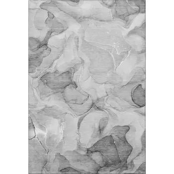 5' X 8' Gray And Ivory Abstract Washable Area Rug With UV Protection