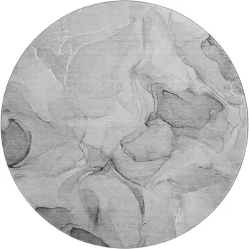 8' Gray And Ivory Abstract Washable Round Rug With UV Protection