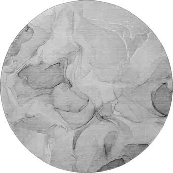 8' Gray And Ivory Abstract Washable Round Rug With UV Protection