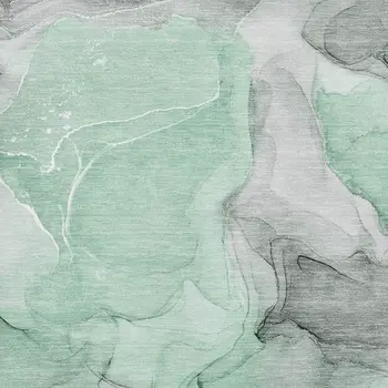 5' X 8' Green Gray And Ivory Abstract Washable Area Rug With UV Protection