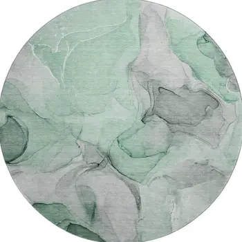 8' Green Gray And Ivory Abstract Washable Round Rug With UV Protection