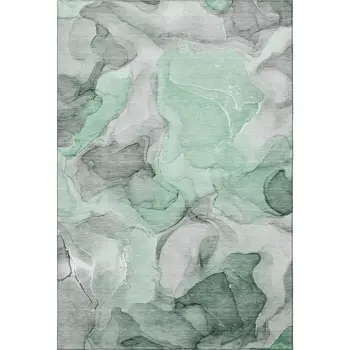 9' X 12' Green Gray And Ivory Abstract Washable Area Rug With UV Protection
