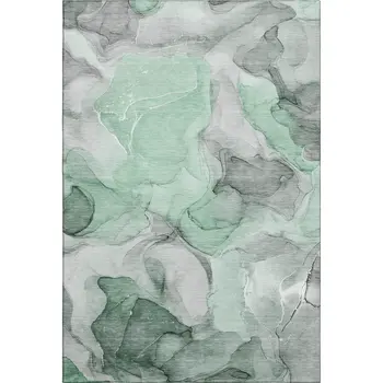 10' X 14' Green Gray And Ivory Abstract Washable Area Rug With UV Protection