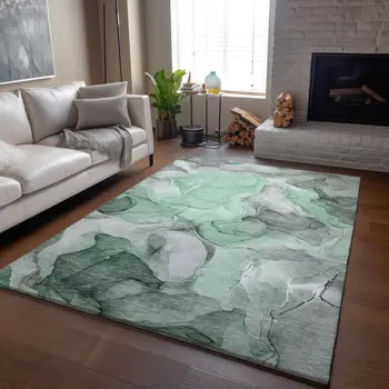 10' X 14' Green Gray And Ivory Abstract Washable Area Rug With UV Protection
