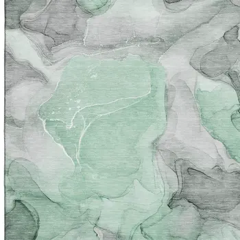 10' X 14' Green Gray And Ivory Abstract Washable Area Rug With UV Protection