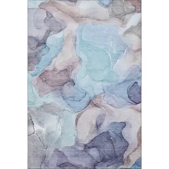 9' X 12' Navy Blue Purple And Gray Abstract Washable Area Rug With UV Protection