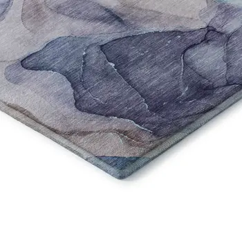 10' X 14' Navy Blue Purple And Gray Abstract Washable Area Rug With UV Protection