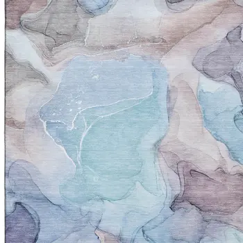 10' X 14' Navy Blue Purple And Gray Abstract Washable Area Rug With UV Protection
