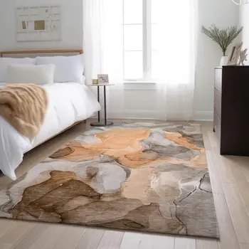 5' X 8' Orange Gray And Ivory Abstract Washable Area Rug With UV Protection