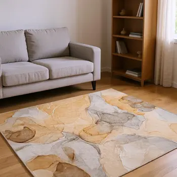 8' Orange Gray And Ivory Abstract Washable Round Rug With UV Protection