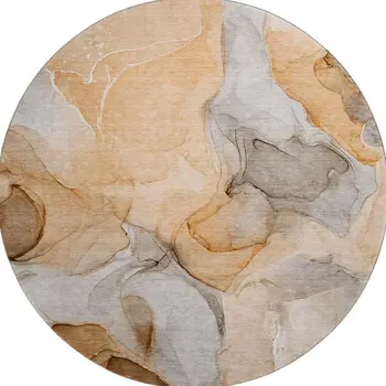 8' Orange Gray And Ivory Abstract Washable Round Rug With UV Protection