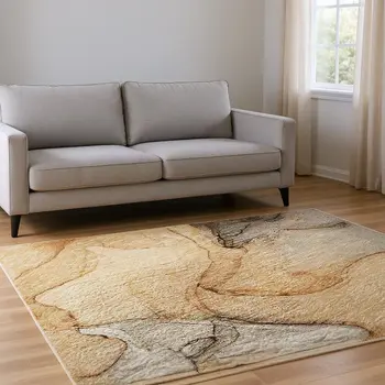 8' X 10' Orange Gray And Ivory Abstract Washable Area Rug With UV Protection
