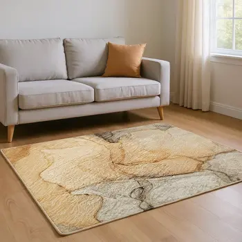 9' X 12' Orange Gray And Ivory Abstract Washable Area Rug With UV Protection