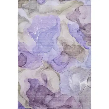 5' X 8' Purple And Gray Abstract Washable Area Rug With UV Protection