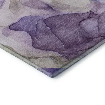 5' X 8' Purple And Gray Abstract Washable Area Rug With UV Protection