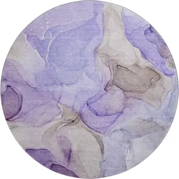 8' Purple And Gray Abstract Washable Round Rug With UV Protection