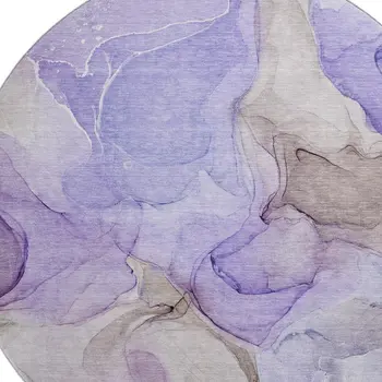 8' Purple And Gray Abstract Washable Round Rug With UV Protection