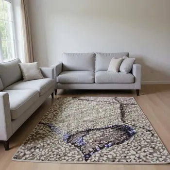 9' X 12' Purple And Gray Abstract Washable Area Rug With UV Protection