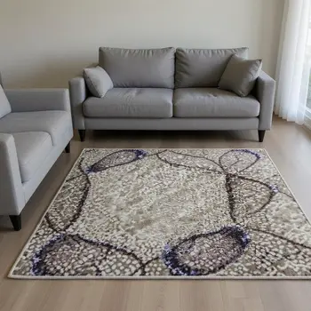 10' X 14' Purple And Gray Abstract Washable Area Rug With UV Protection