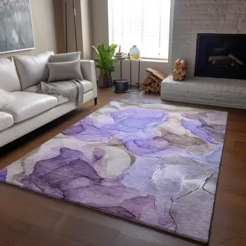 10' X 14' Purple And Gray Abstract Washable Area Rug With UV Protection