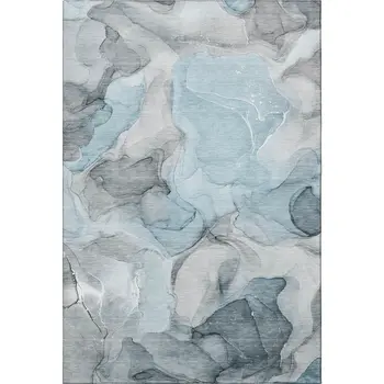 3' X 5' Teal And Gray Abstract Washable Area Rug With UV Protection