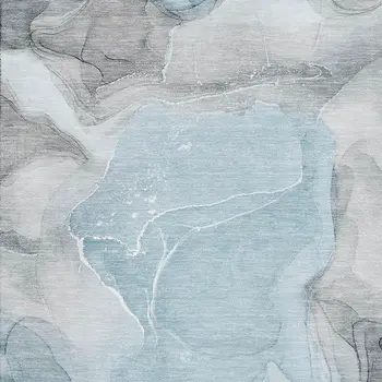 5' X 8' Teal And Gray Abstract Washable Area Rug With UV Protection