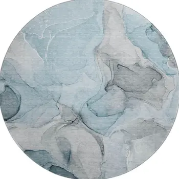 8' Teal And Gray Abstract Washable Round Rug With UV Protection