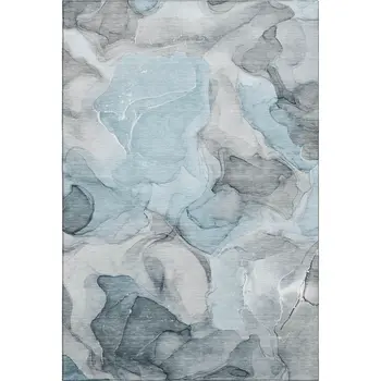 8' X 10' Teal And Gray Abstract Washable Area Rug With UV Protection