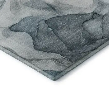 8' X 10' Teal And Gray Abstract Washable Area Rug With UV Protection