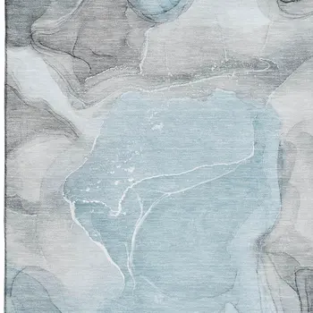 8' X 10' Teal And Gray Abstract Washable Area Rug With UV Protection