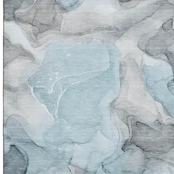 8' X 10' Teal And Gray Abstract Washable Area Rug With UV Protection