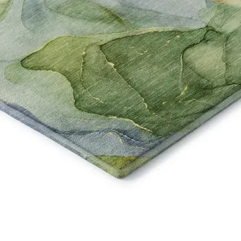 9' X 12' Yellow Blue And Beige Abstract Washable Area Rug With UV Protection