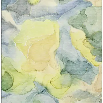 9' X 12' Yellow Blue And Beige Abstract Washable Area Rug With UV Protection