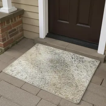 3' X 5' Beige And Ivory Abstract Washable Area Rug With UV Protection