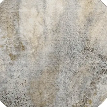 8' Beige And Ivory Abstract Washable Round Rug With UV Protection