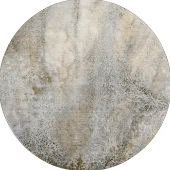 8' Beige And Ivory Abstract Washable Round Rug With UV Protection