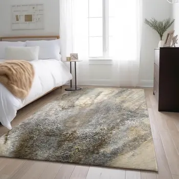 8' X 10' Beige And Ivory Abstract Washable Area Rug With UV Protection