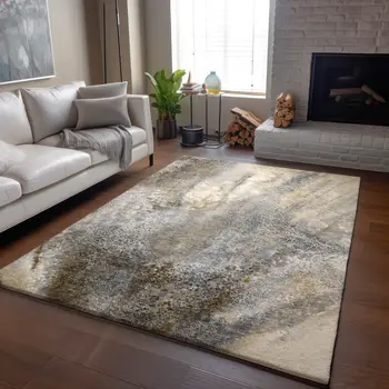 8' X 10' Beige And Ivory Abstract Washable Area Rug With UV Protection