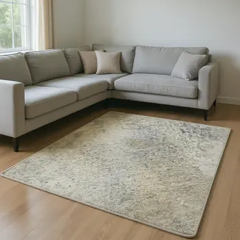 9' X 12' Beige And Ivory Abstract Washable Area Rug With UV Protection