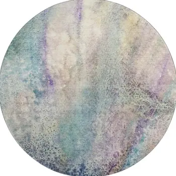 8' Blue Purple And Ivory Abstract Washable Round Rug With UV Protection
