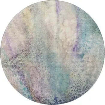 8' Blue Purple And Ivory Abstract Washable Round Rug With UV Protection