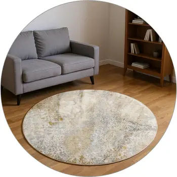 8' Brown And Ivory Abstract Washable Round Rug With UV Protection