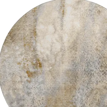 8' Brown And Ivory Abstract Washable Round Rug With UV Protection