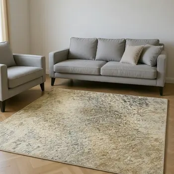 8' X 10' Brown And Ivory Abstract Washable Area Rug With UV Protection